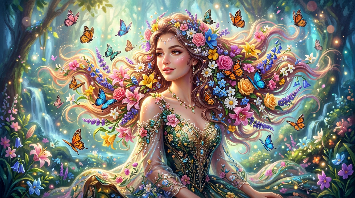 AI-generated fantasy portrait with floral elements